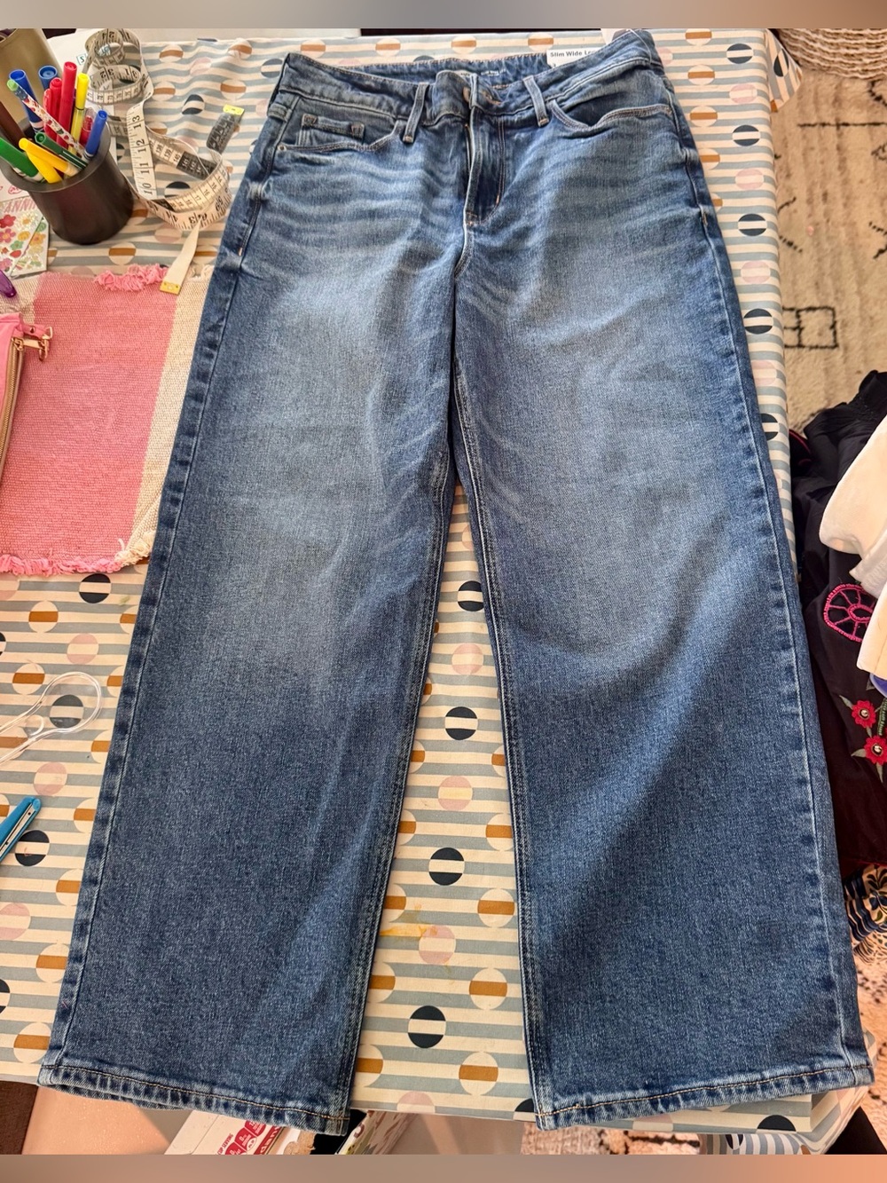 Old Navy Slim Wide-Leg High Rise Denim Jeans in Medium Blue